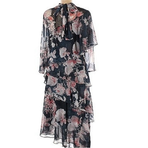 HEMANT AND NANDITA SAMMY SHEER FLORAL TIERED RUFFLE DRESS  SIZE SMALL - Picture 6 of 16